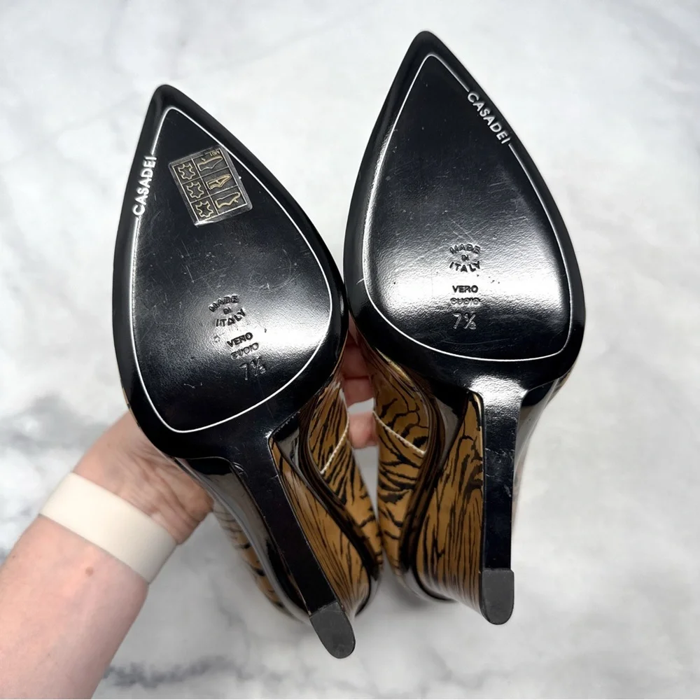 NEW Casadei Vintage Y2K Tiger Patent Leather Pointed Toe Wedge Heel Pumps Retro